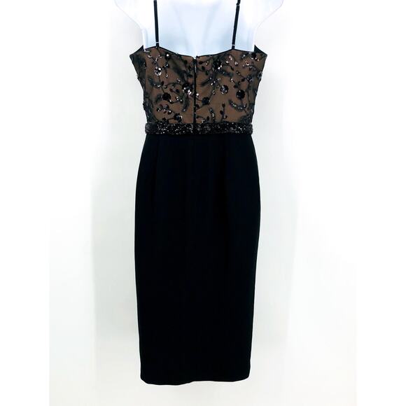 DRESS THE POPULATION Giulia Sequin Bodice Sheath Midi Dress Small Black/Tan NWOT - Picture 6 of 8